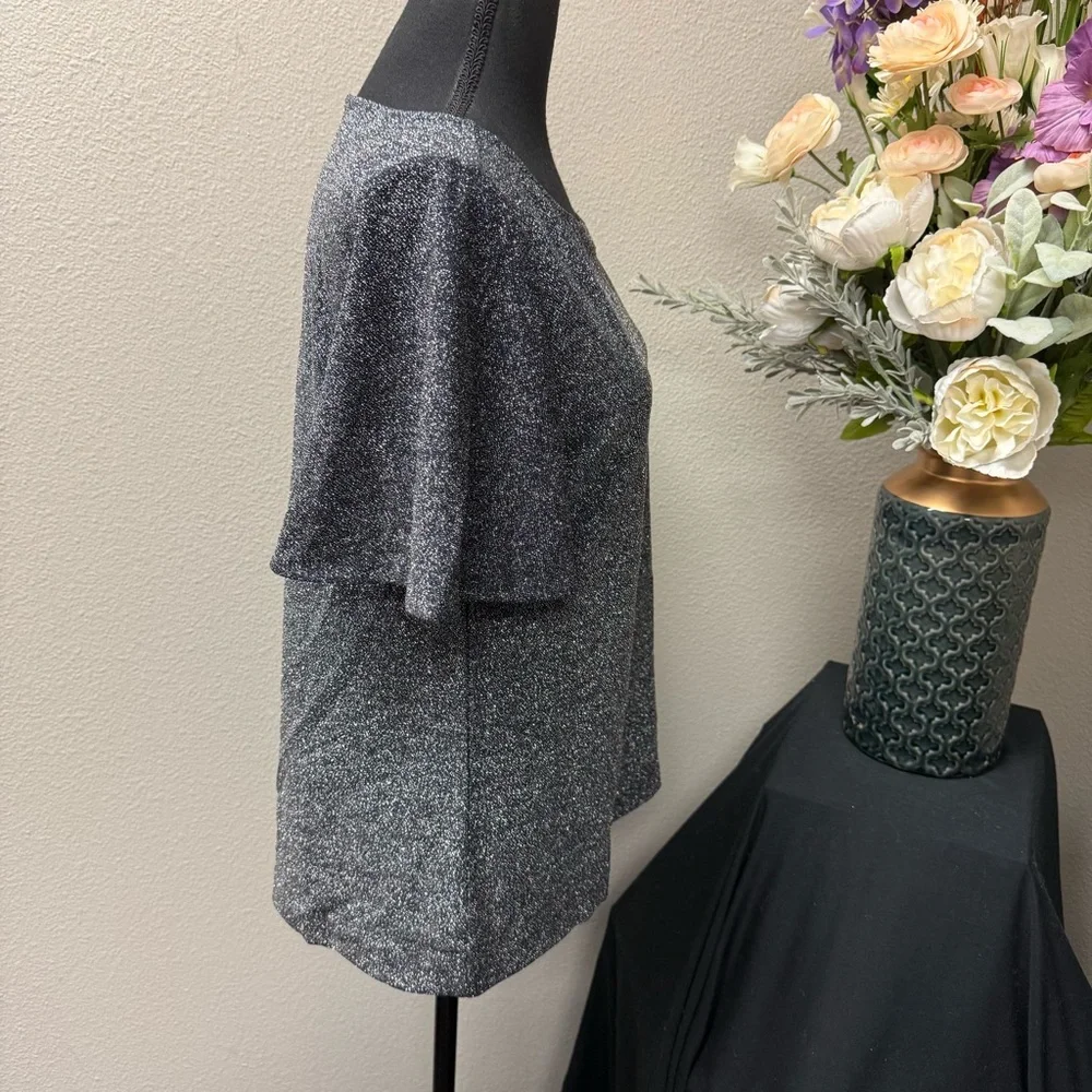 Ann Taylor Shimmer Metallic Short Sleeve Top in Navy Blue – Size M - Picture 5 of 9